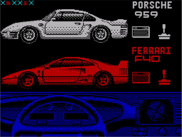 The Duel: Test Drive II title screen for ZX Spectrum